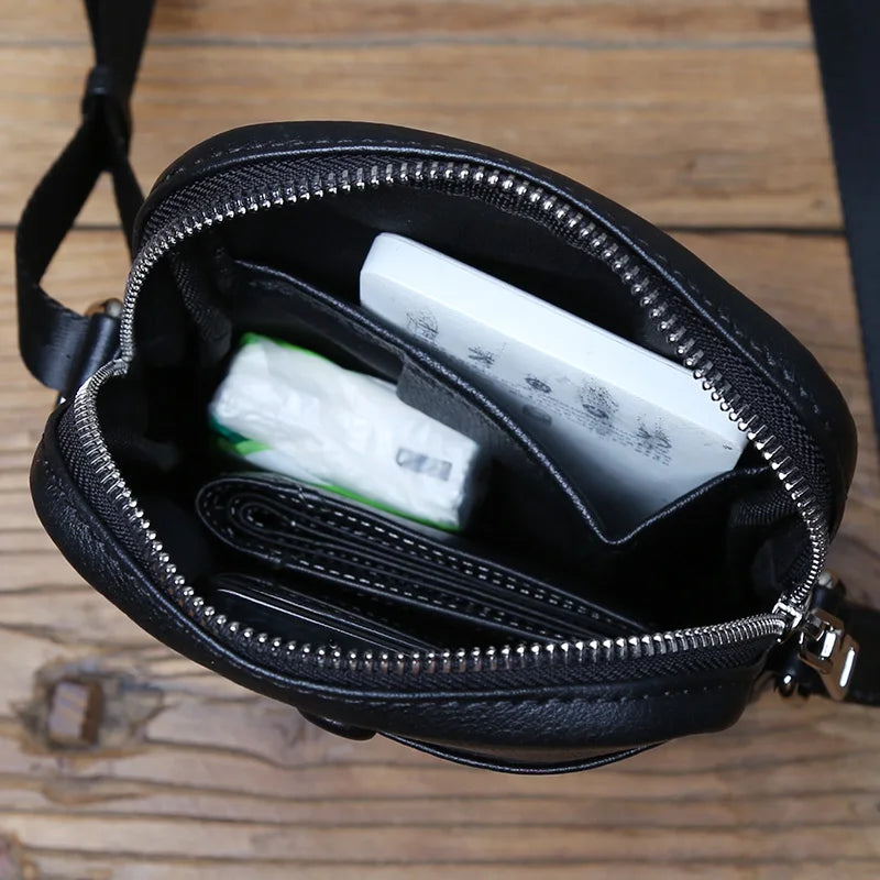 NZPJ Genuine Leather Men's Shoulder Bag, Top Layer Cowhide Crossbody Bag, Fashionable Men's Bag, Vertical Mobile Phone Bag