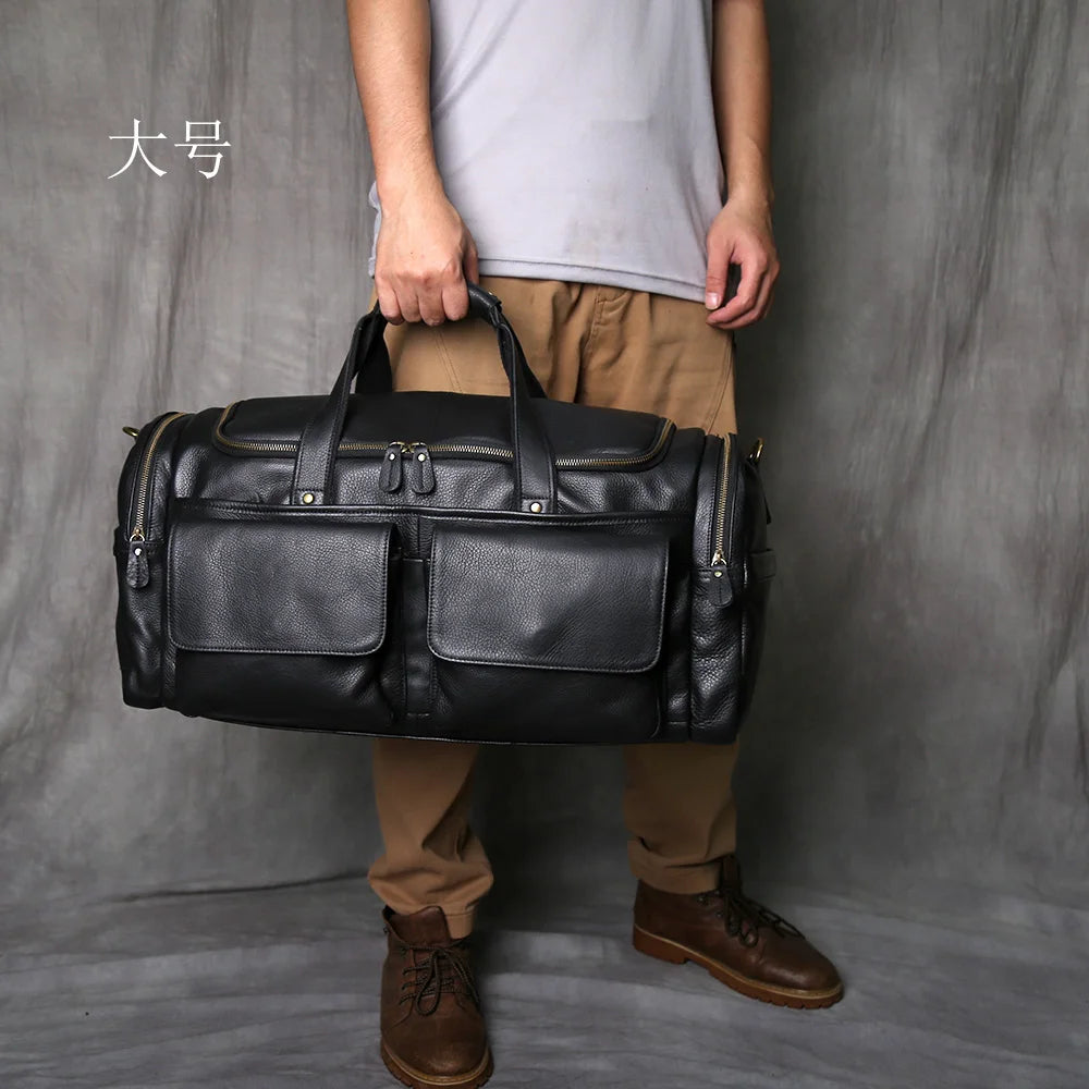 Retro Men's Hand Luggage Bag Leather Travel Bag Top Layer Cowhide Large Capacity One Shoulder Messenger Bag Casual Laptop NZPJ