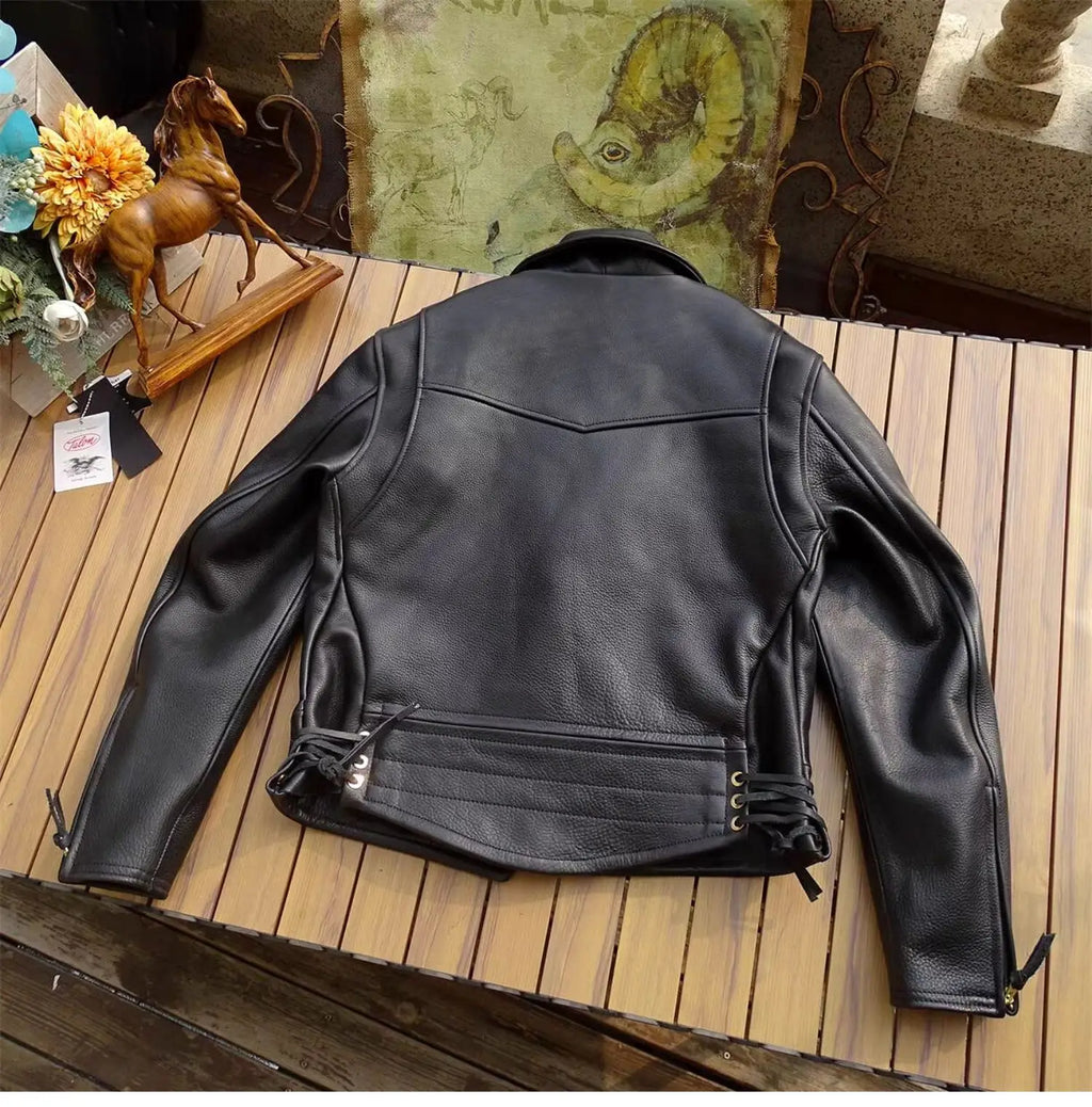 Black Winter Leather Jacket Men Sports Style Plus Size 5XL Genuine Natural Thick Cowhide Turn-Down Collar Mounted Police Coat