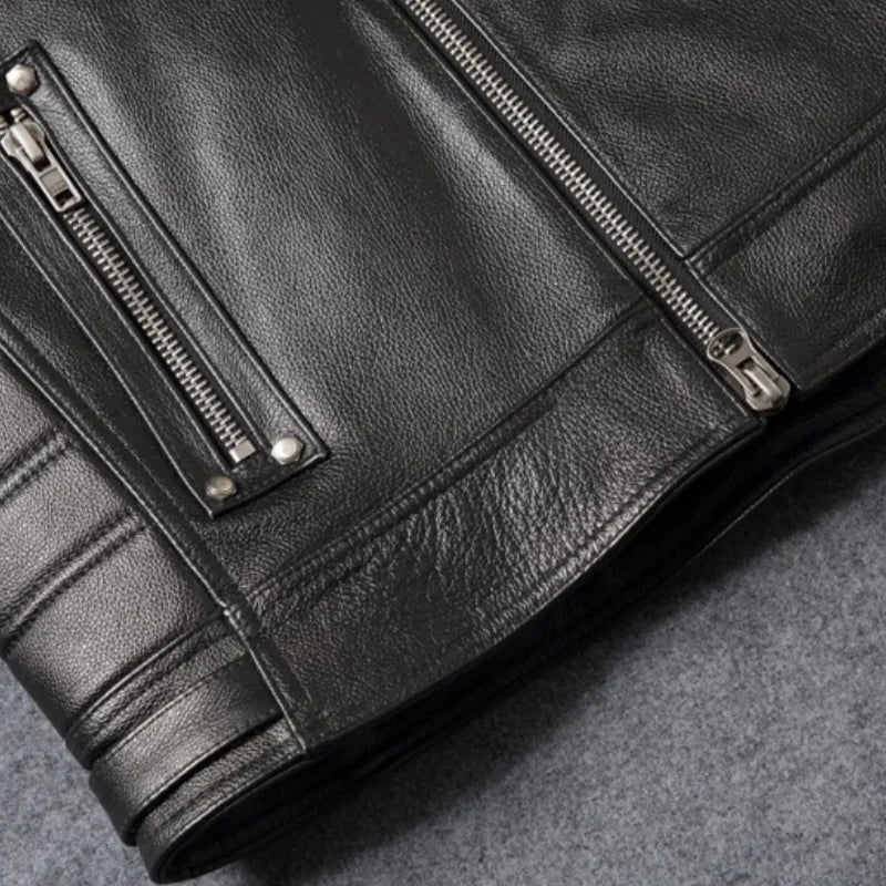Black Four Seasons Leather Vest Men Vintage Style Plus Size 4XL Genuine Natural Cowhide Stand Collar Rivets Vest