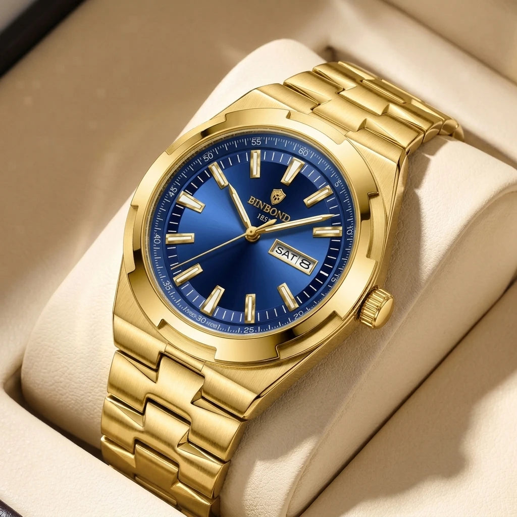 1pc Fashion Metal Strap Watch, Simple and Elegant Dial, with Date and Day Display, Daily Versatile Trend