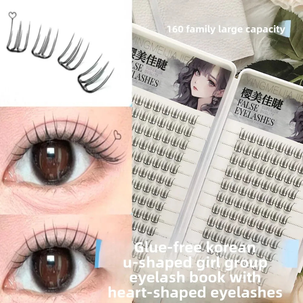 Korean Style U-Shaped Fake Eyelashes Heart Tail End Girls Group Soft Age-Reducing Natural Looking Fiber Material for Ordinary...