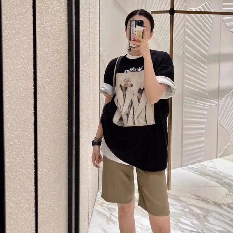 Casual Cotton Patchwork Embroidered Sweatshirt Jacket Loose Fit Short Sleeve Street Style Comfortable T-Shirt for Couples