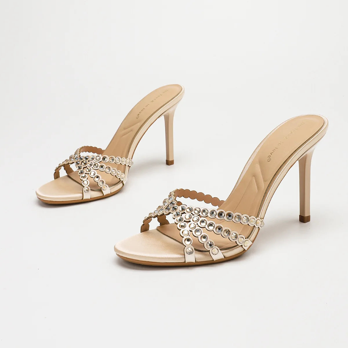Fashionable Diamond Strap High Heels Sandals Women's Summer Party Shoes Fine Heel Versatile Elegant Ladies' Slip-On Slippers