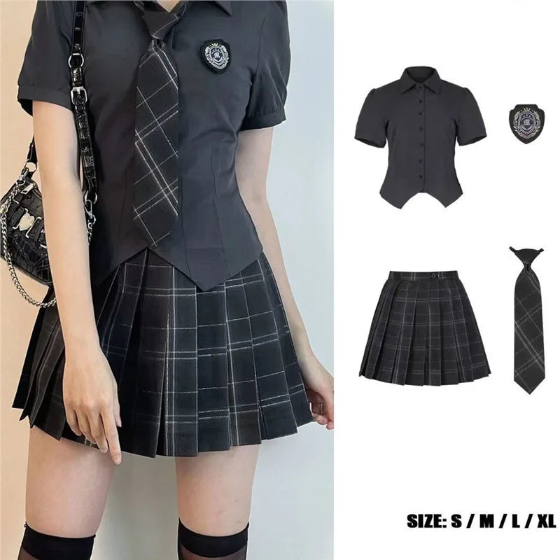 American Style Uniform Short Sleeve Women's School Uniform Set Waist-Cinching Jk Outfit Mini Skirt Sweet Fresh Princess Sleeve