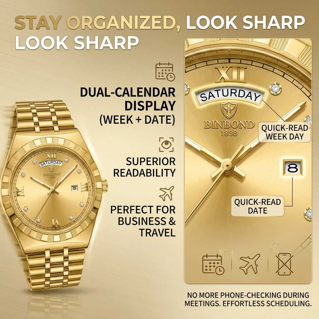 4pcs Men's Gold Stainless Steel Luxury Diamond Accents Sunglasses Perfume Quartz Watch Gift Set for Birthdays & Anniversaries