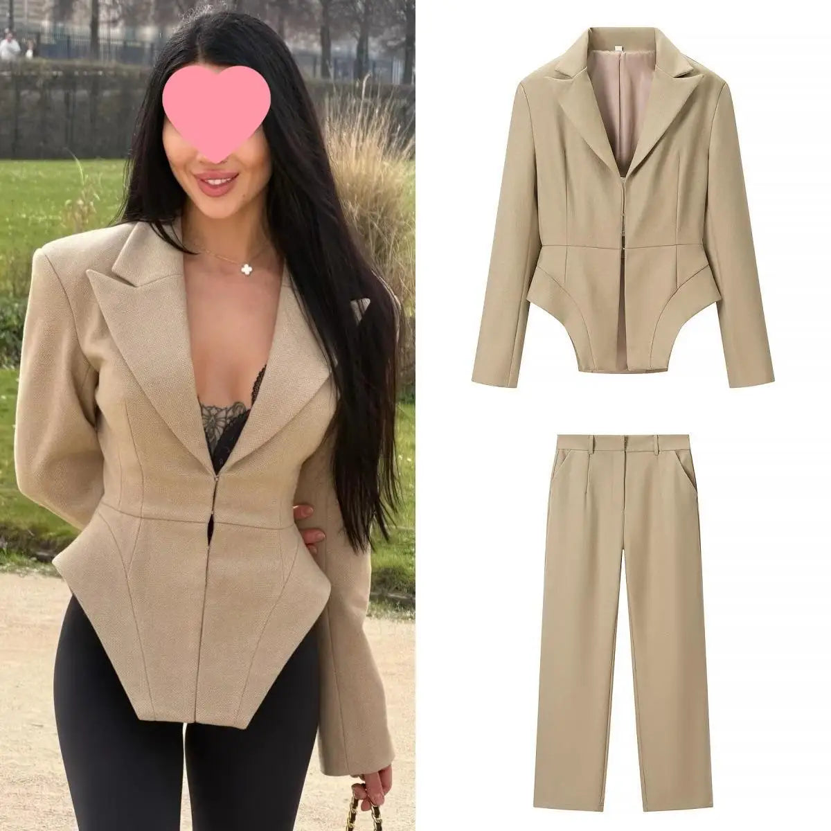 Women's Chiffon Two-Piece Set Straight Leg Pants Summer Suit Jacket Commute High Waist Cross-Border Street Style Casual Outfit