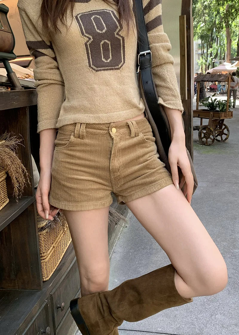 Slimming American Retro Corduroy Casual Pants Low Waist Bootcut Wide Leg Shorts for Women Autumn Winter New Style Casual Pants