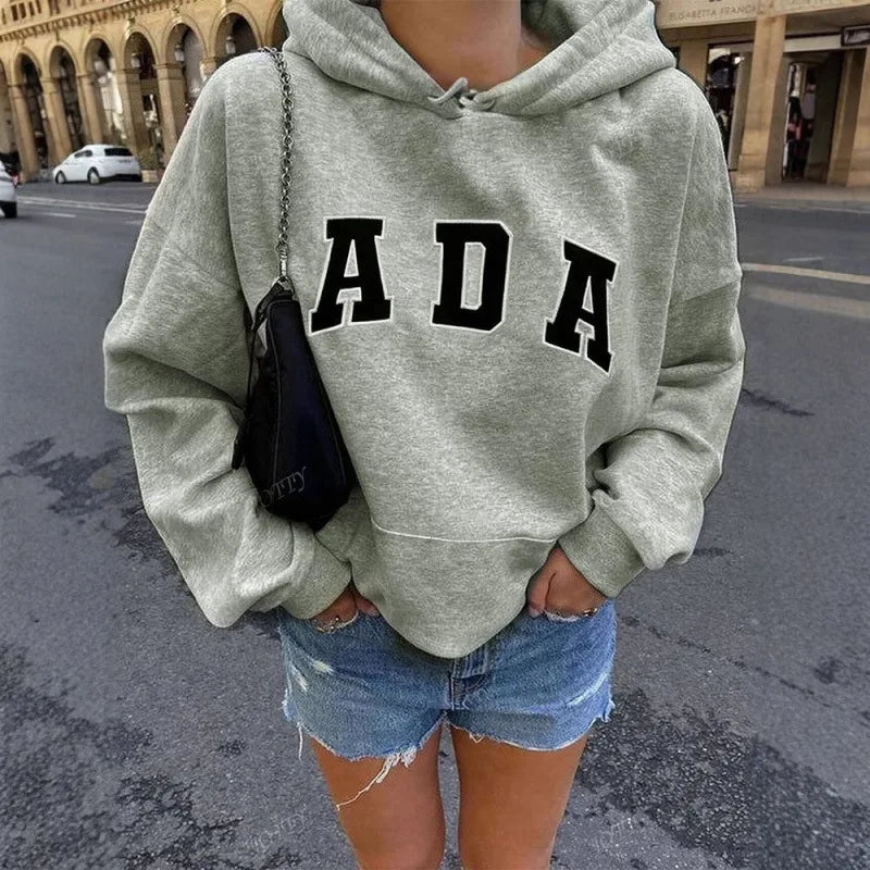 Fashionable Streetwear Hoodie Long Sleeve Oversized Casual All-Match Letter Print Short Sleeve Spring 2026 Comfortable Polyester