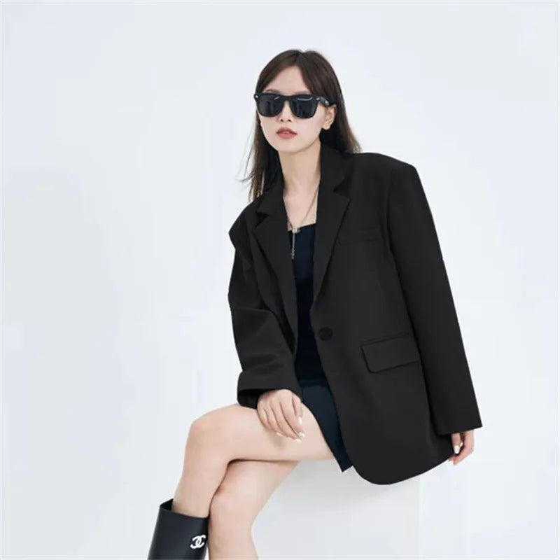 Casual Loose Women's Blazer Spring 2026 New Style Commute Fashionable Polyester Long Sleeve Single Button Patchwork Blazer