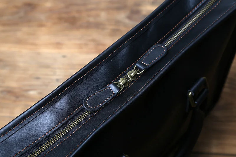 NZPJ Men's Briefcase Leather Handbag Retro Top Layer Cowhide Laptop Bag Crazy Horse Leather Shoulder Messenger Bag Luxury Bag