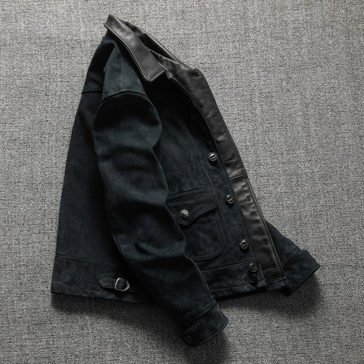 Black Winter Leather Jacket Men Vintage Style Plus Size 6XL Genuine Natural Cow Suede Turn-Down Collar Single Breasted Coat