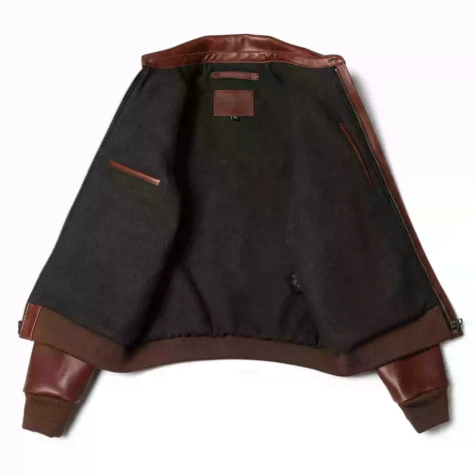 Brown Winter Leather Jacket Men Military Style Plus Size 5XL Genuine Natural Cowhide Turn-Down Collar Retro A2 Flight Coat