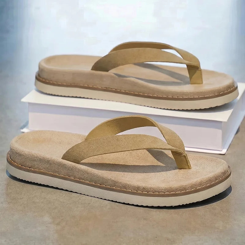 Summer Men's Simple Style Sandals Anti-Slip Faux Suede Soft Leather Slip-On Beach Footwear Comfortable Wear for Casual Use