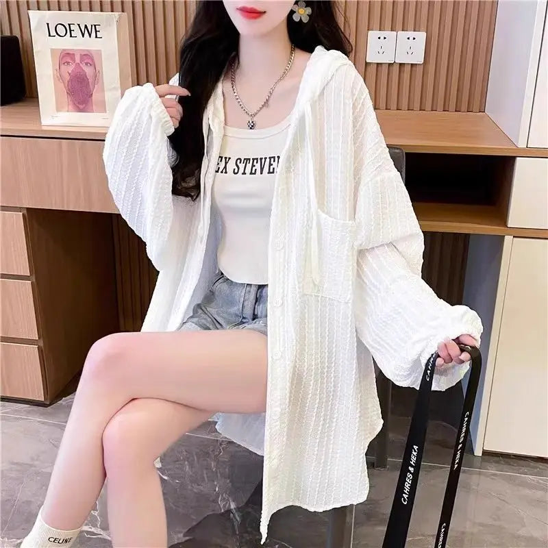 plus Size 300 Pounds Fat Hooded Thin Jacket Spring Autumn New Korean Loose Versatile Casual Outerwear Open Cardigan Top