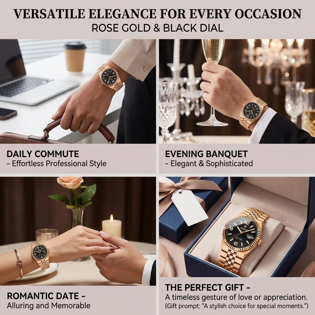 4pcs Men's Rose Gold & Black Metal Strap Luxury Honeycomb Dial Fluted Bezel Sunglasses & Perfume Quartz Watch Gift Set Birthday