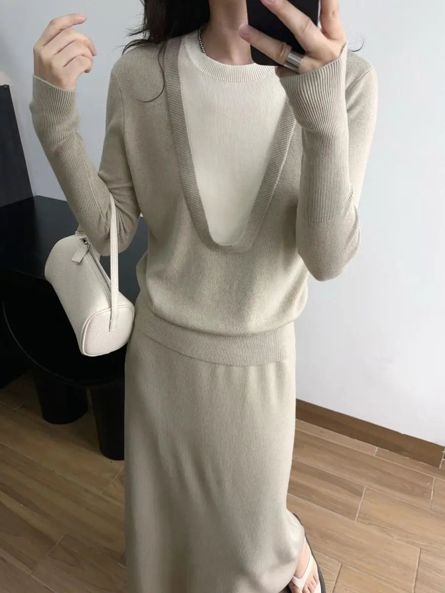 Andy Velvet Washed Large U-Neck Layered Slim Fit Knitwear Design Sensation Color Block Autumn Winter Top Polo Collar Sleeveless