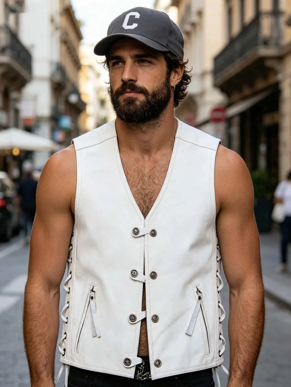 White Spring Leather Vest Men Sports Style Plus Size 4XL Genuine Natural Thick Cowhide Slim Fit Single Breasted Chain Vest