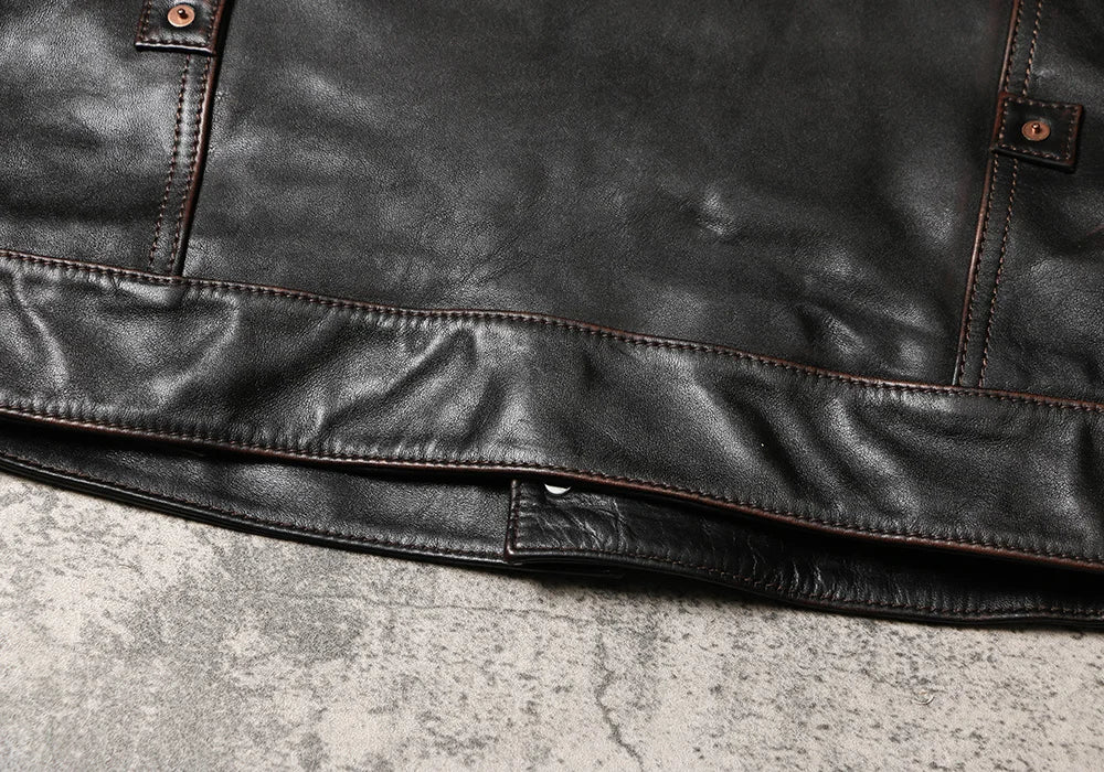 Black Autumn Leather Jacket Men Vintage Style Plus Size 5XL Genuine Natural Cowhide Turn-Down Collar Single Breasted Coat