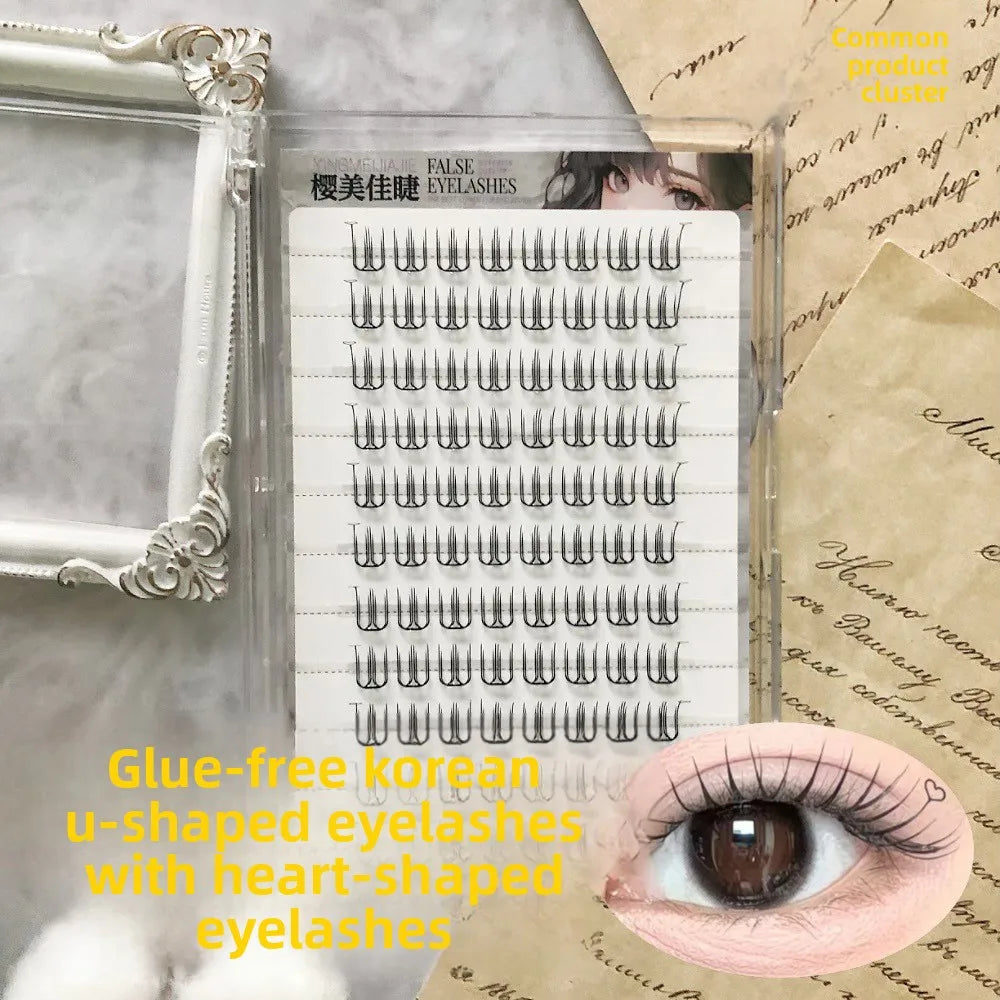 Korean Style U-Shaped Fake Eyelashes Heart Tail End Girls Group Soft Age-Reducing Natural Looking Fiber Material for Ordinary...