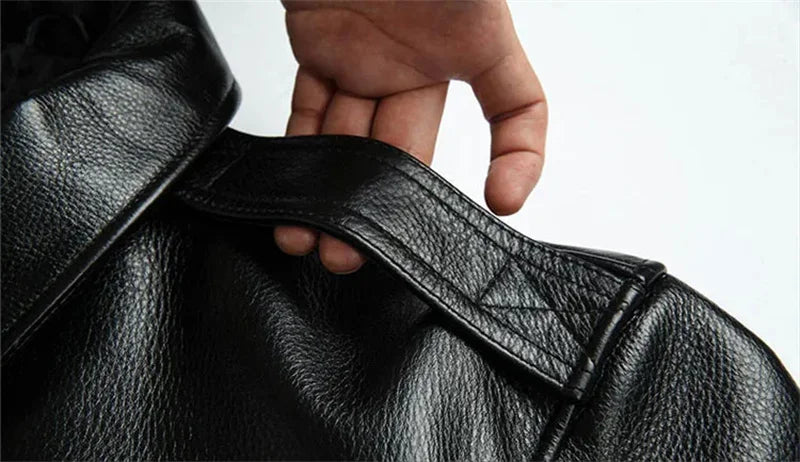 Black Winter Leather Jacket Men Military Style Europe Size Genuine Natural Thick Cowhide Warm Turn-Down Collar A2 Flight Coat