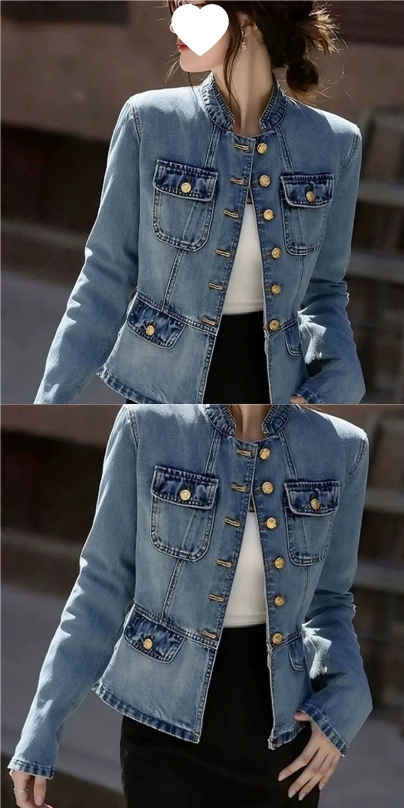 Stylish Unique Blue Denim Jacket Cool And Trendy Korean Style Autumn Winter Casual Long Sleeve Polo Collar Jeans Coat