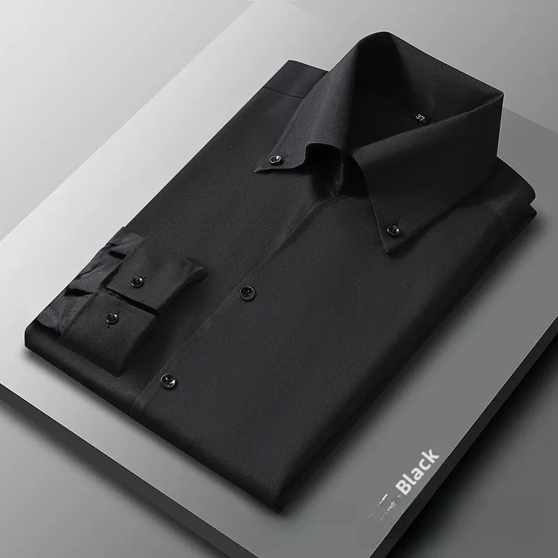 Men's Long Sleeve Business Shirt Fall Fashion French Style Big Collar Slim Fit Empire Collar Iron Free Breathable Machine Was...