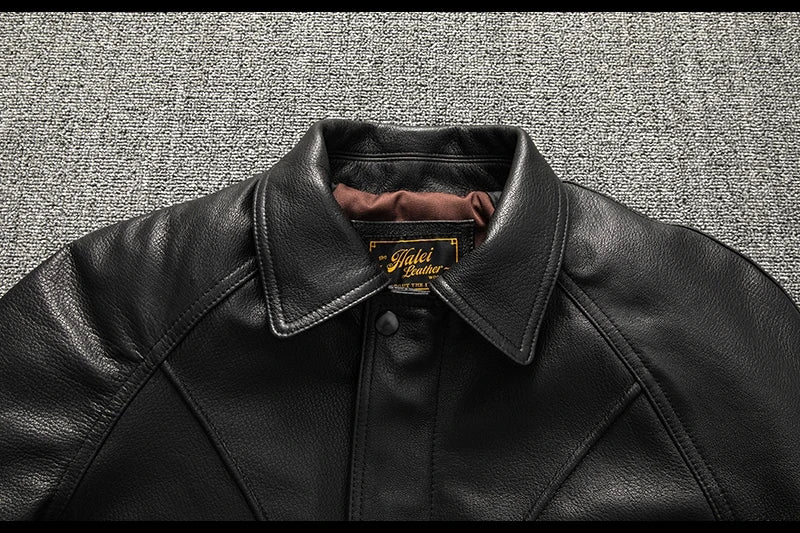 Black Winter Leather Jacket Men Retro Style Plus Size 5XL Genuine Natural Sheepskin Turn-down Collar Loose Casual Leather Coat