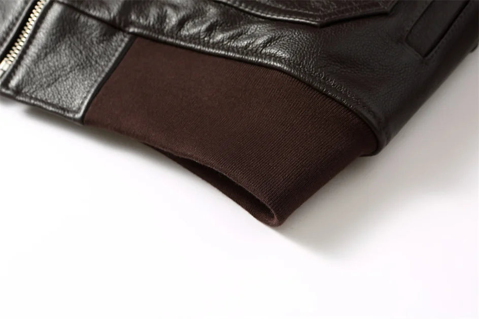 Black Winter Leather Jacket Men Retro Style Europe Size Genuine Natural Thick Cowhide Turn-Down Collar G1 Flight Coat