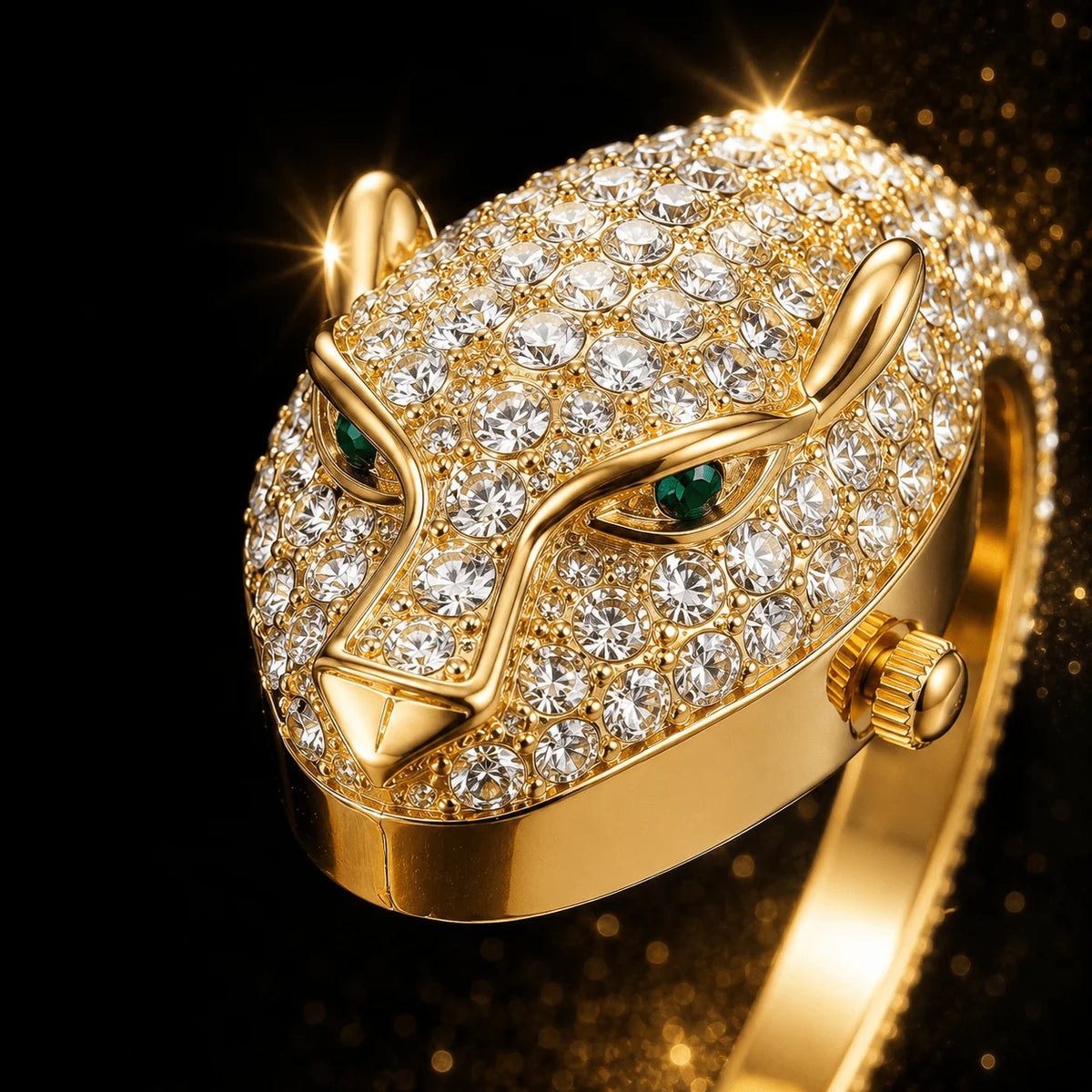 Ladies Luxury Leopard Head Bracelet Watch, Hidden Dial Gold Crystal Bracelet Watch, Ladies Elegant Gift