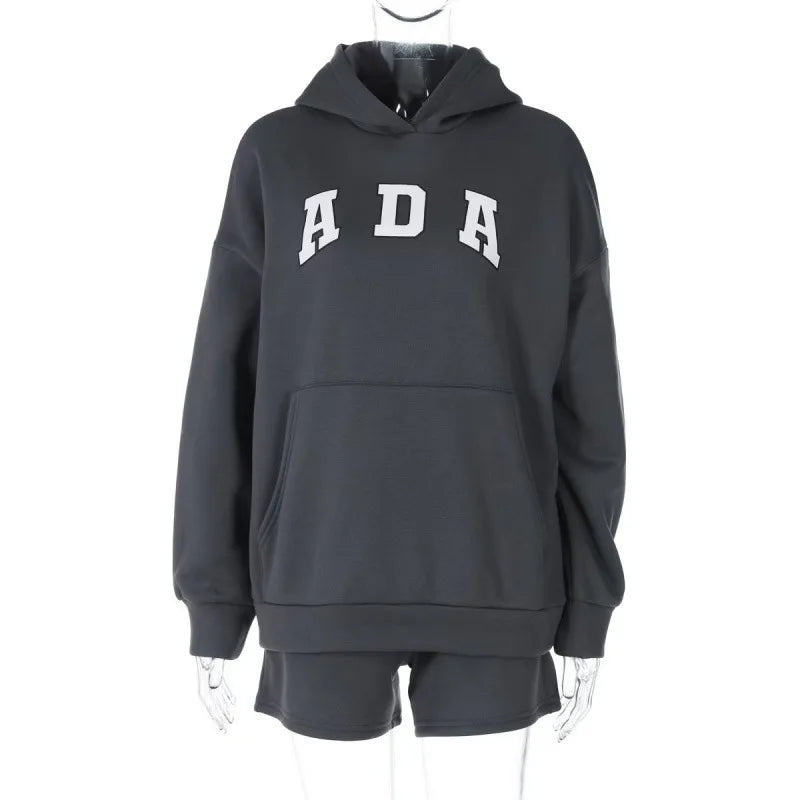 Fashionable Streetwear Hoodie Long Sleeve Oversized Casual All-Match Letter Print Short Sleeve Spring 2026 Comfortable Polyester