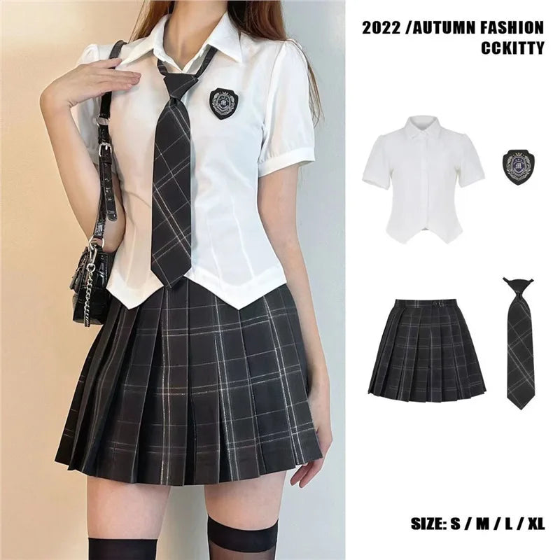 American Style Uniform Short Sleeve Women's School Uniform Set Waist-Cinching Jk Outfit Mini Skirt Sweet Fresh Princess Sleeve