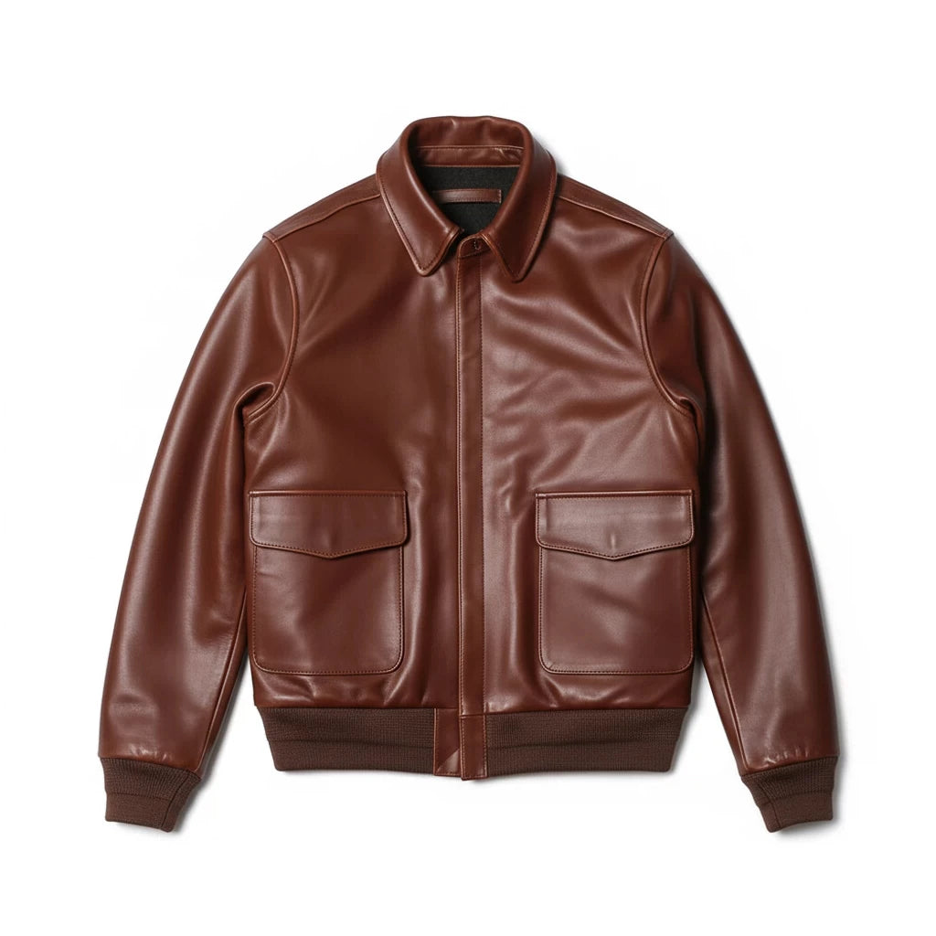 Brown Winter Leather Jacket Men Military Style Plus Size 5XL Genuine Natural Cowhide Turn-Down Collar Retro A2 Flight Coat