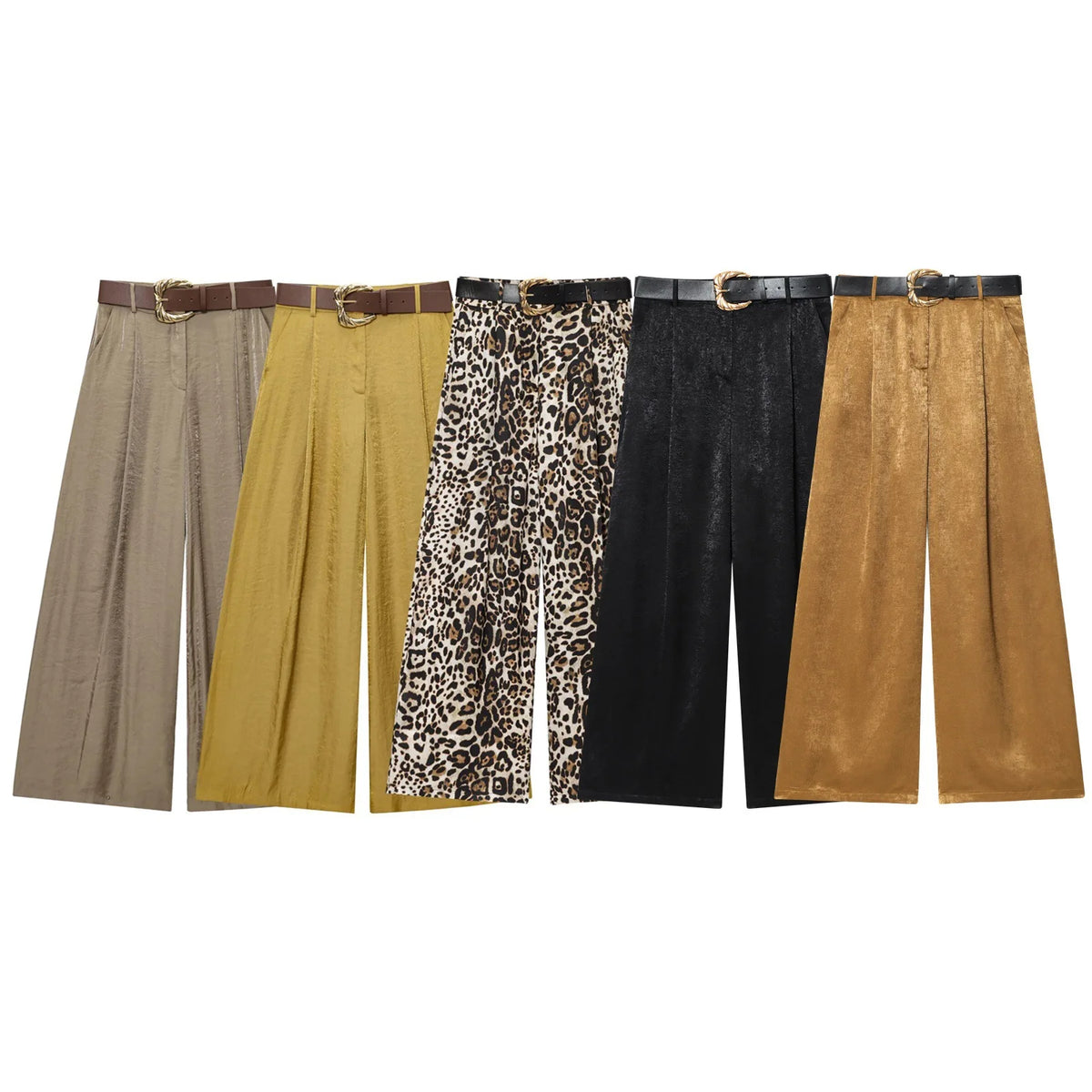 Fashionable Casual Wide Leg Pants Silk Satin Texture Belt Included Autumn New Arrival Women's Comfortable Loose Fit Trousers