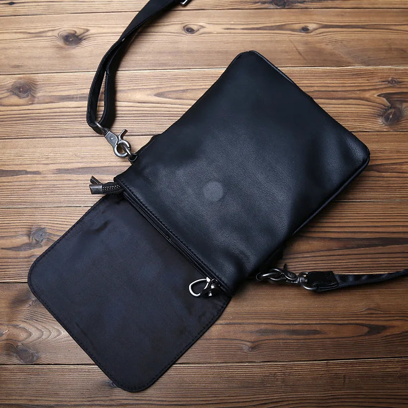 NZP Genuine Leather Men's Shoulder Bag Top Layer Cowhide Casual Men's Bag Black Trendy Messenger Bag Suitable For 8 Inch Ipad