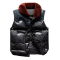 Black Blue Winter Vest Men Retro Style Plus Size 5XL Genuine Natural Sheepskin Wool Collar Single Breasted Spliced Down Vest