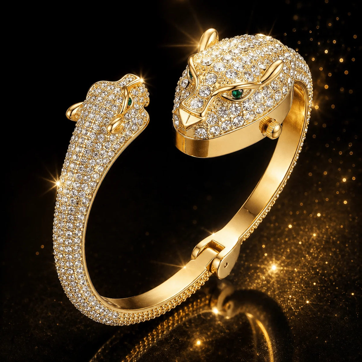 Ladies Luxury Leopard Head Bracelet Watch, Hidden Dial Gold Crystal Bracelet Watch, Ladies Elegant Gift