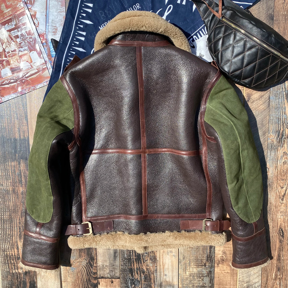 Dark Brown Winter Shearling Jacket Men Retro Style Plus Size 6XL Genuine Natural Thick Sheepskin Turn-Down Collar Flight Coat