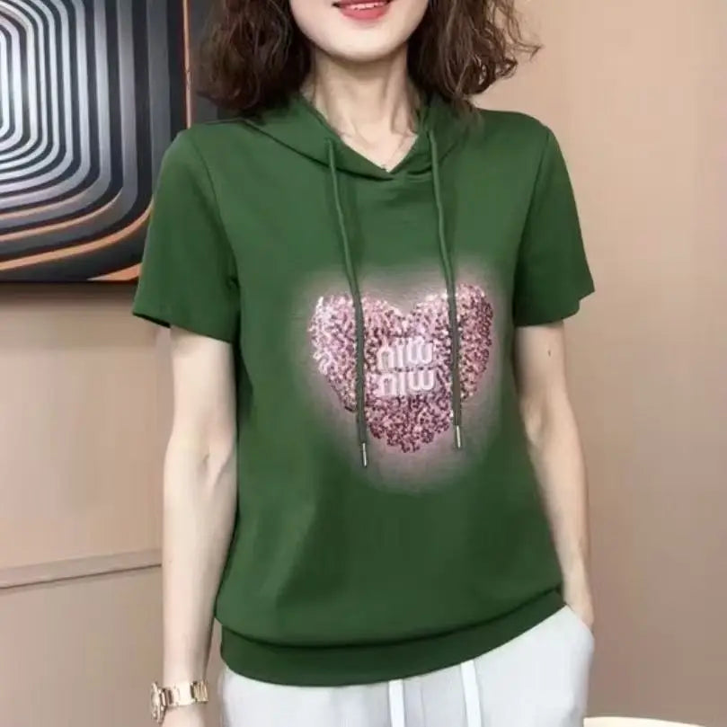 Fashionable Mommy Short Sleeve Base Shirt Women's Slim Fit Summer Versatile European Style T-Shirt Inner Wear Top Casual Style