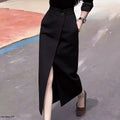 Black Asymmetric Suit Skirt Women's Spring Summer New High Waist Slimming Fashionable Midi Skirt New Arrival Casual Elegant