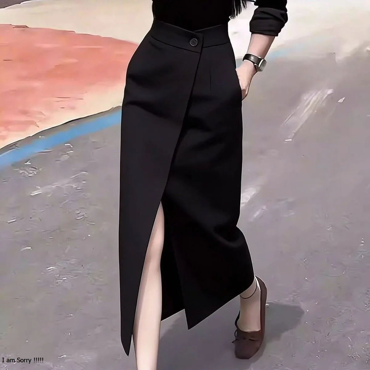 Black Asymmetric Suit Skirt Women's Spring Summer New High Waist Slimming Fashionable Midi Skirt New Arrival Casual Elegant