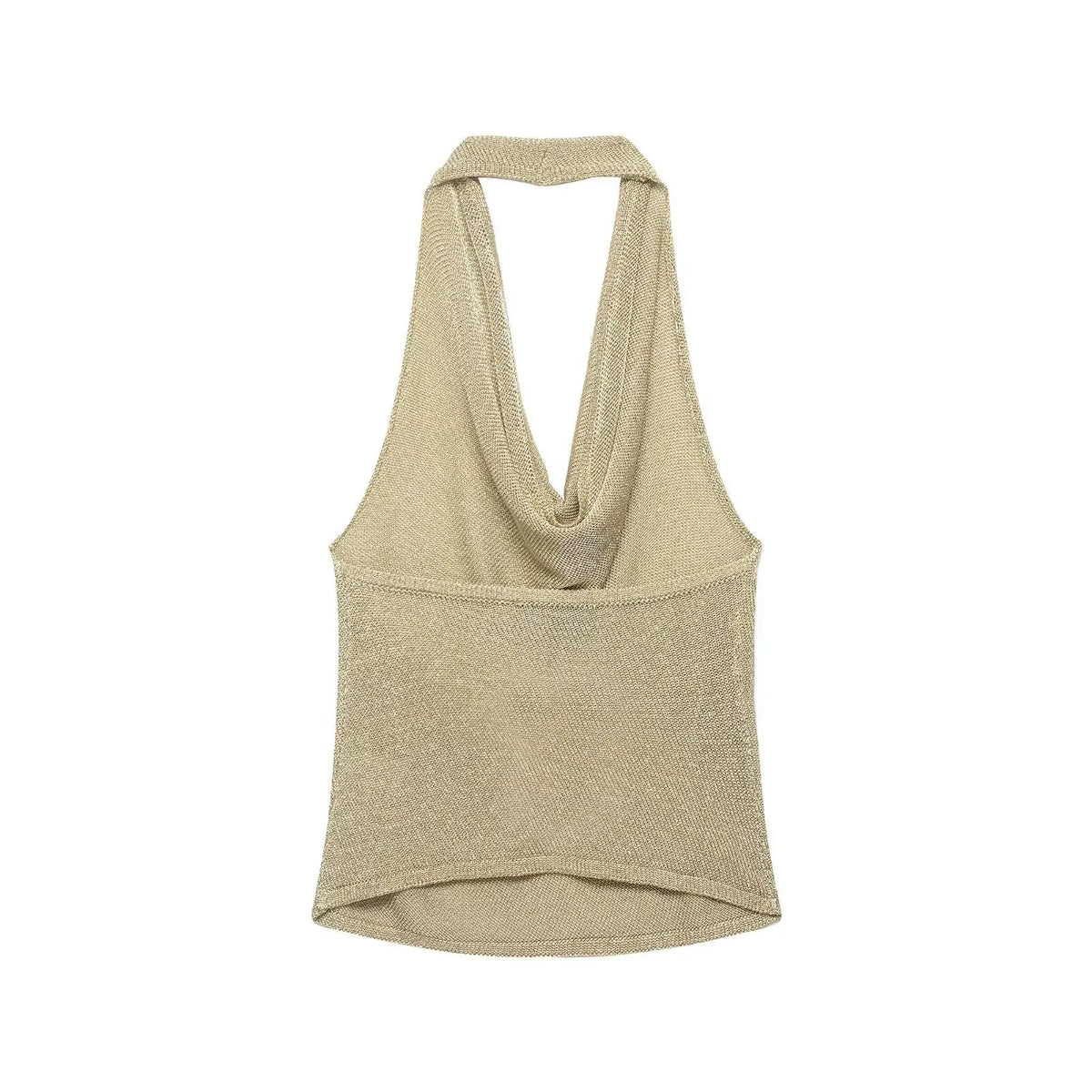 Metallic Thread Casual Knitted Women's Top New Spring Summer Fashion Fine Strap Backless Short Pure Color Polyester Blend