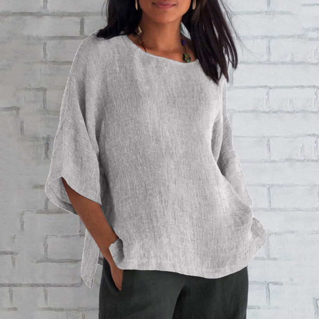 Hot Sale Of The Seasonwish Eaby Women's Cotton Linen Shirt round Neck Short Sleeve 25 Colors Casual Loose Fit Street Style Su...