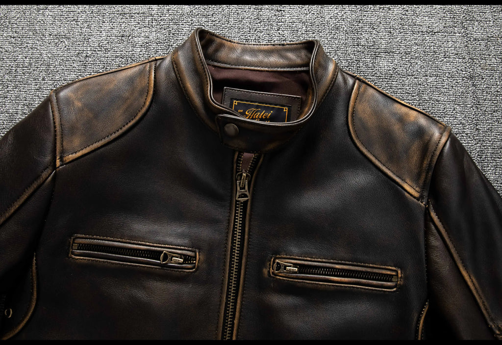 Dark Brown Autumn Leather Jacket Men Retro Style Plus Size 6XL Genuine Natural Cowhide Stand Collar J100 Motorcycle Sports Coat