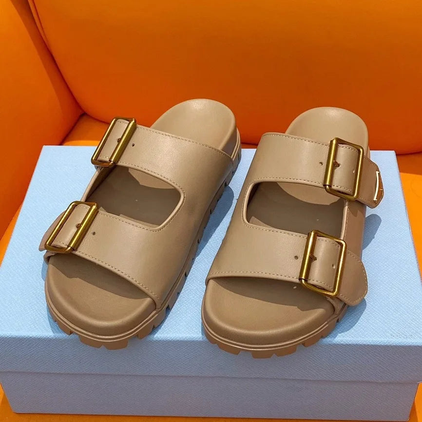 Roman Style Asymmetrical Bottom Sandals Genuine Leather Beach Slippers Women's Outdoor Wear Breathable Anti-slip Comfortable