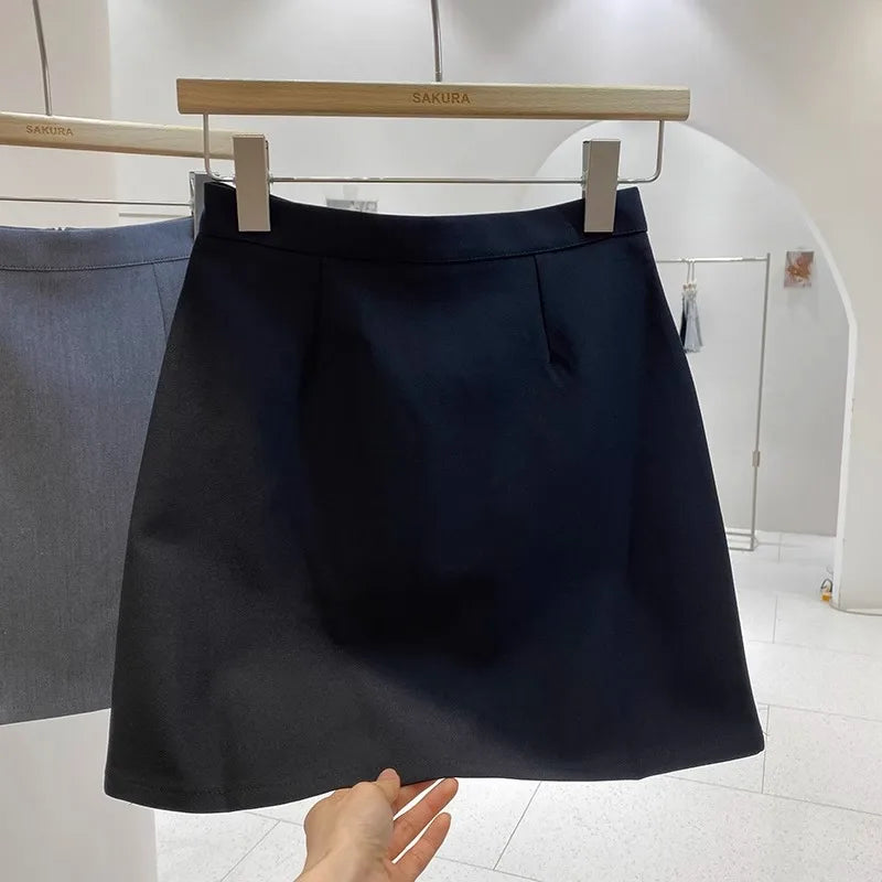 High Waist A-Line Mini Skirt Suit Women's Spring Outerwear Anti-Light Short Skirt Draping Pure Color Polyester Fiber