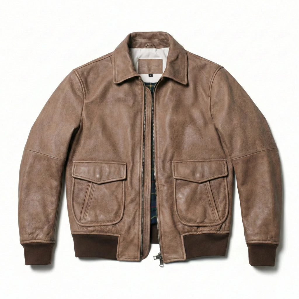 Light Brown Winter Leather Jacket Men Military Style Plus Size 5XL Genuine Natural Cowhide Turn-Down Collar Retro Flight Coat