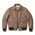 Light Brown Winter Leather Jacket Men Military Style Plus Size 5XL Genuine Natural Cowhide Turn-Down Collar Retro Flight Coat