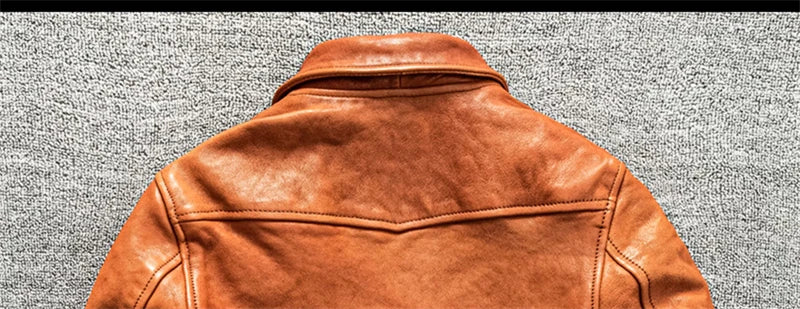 Orange Spring Leather Jacket Men Japan Casual Style Plus Size 5XL Natural Sheepskin Single Breasted Short Genuine Leather Coat