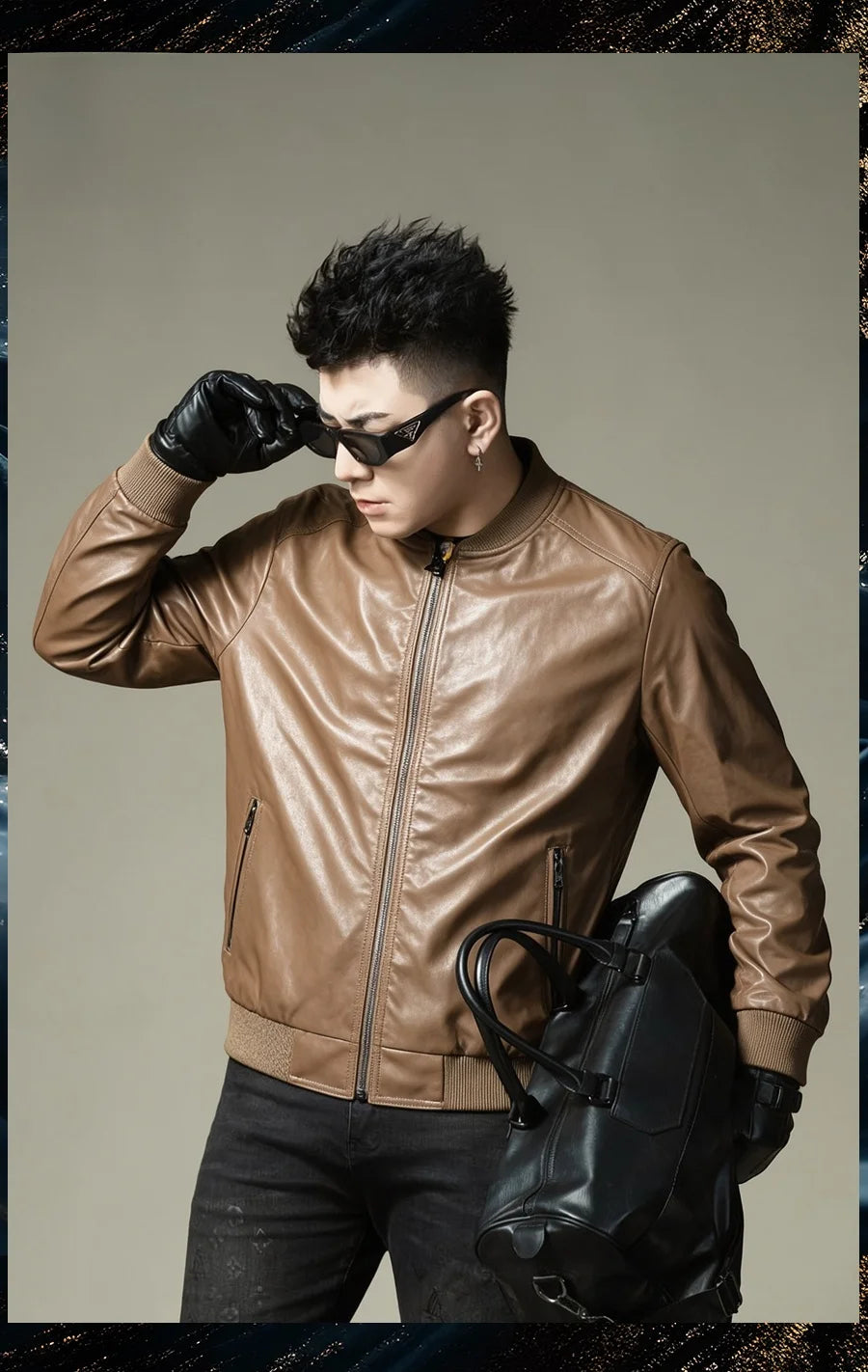 2026 Autumn New Men's Baseball Collar Biker Style Casual Leather Jacket High End Fashion Outerwear Slim Fit Long Sleeve Zipper